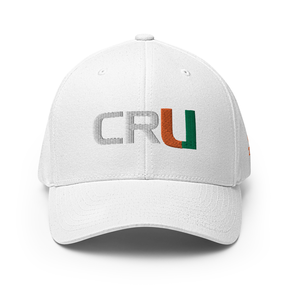 U Cru Flex Fit Twill Cap (White/Green/Orange font)