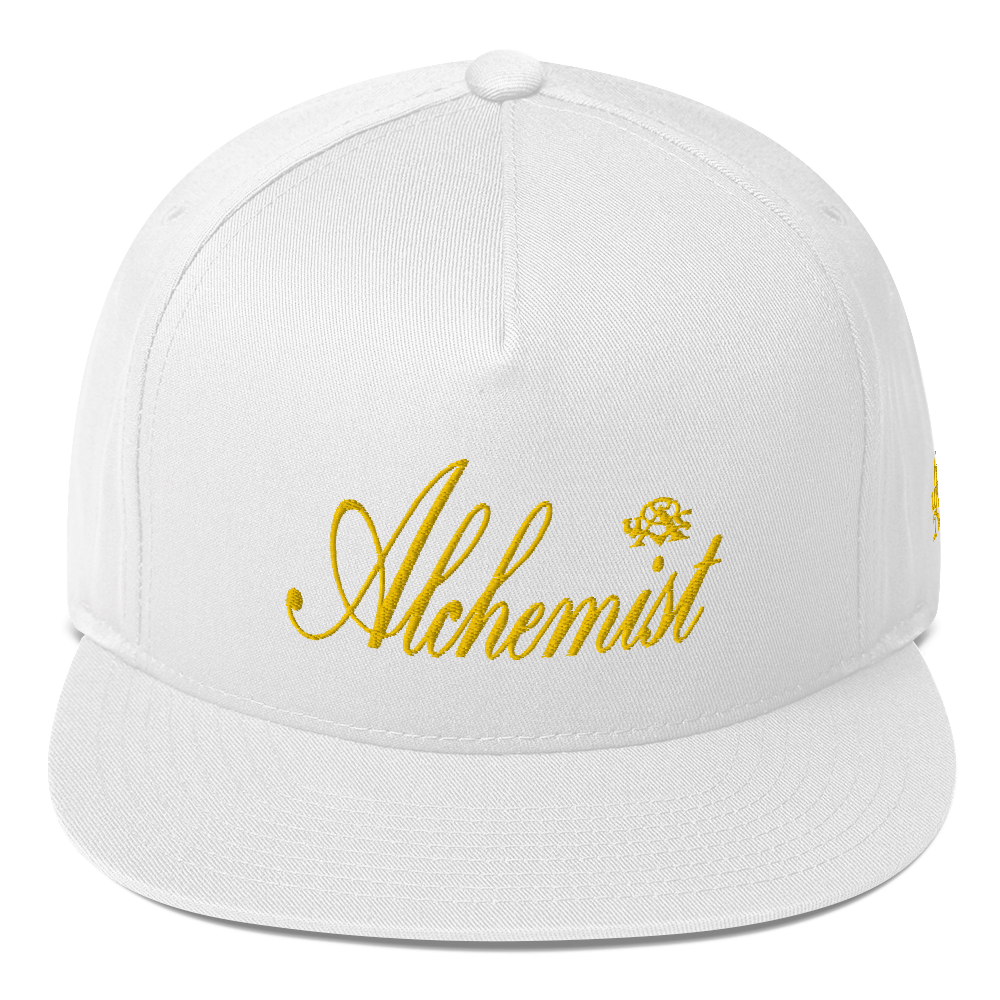 Alchemist Scripted Gold Font - Snapback Hat Flat Bill Cap